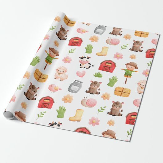 Landbouwhuisdieren Cadeaupapier (Uitgerold)