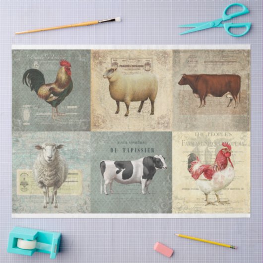 Landbouwhuisdieren collage tissue decoupage papier (Craft)