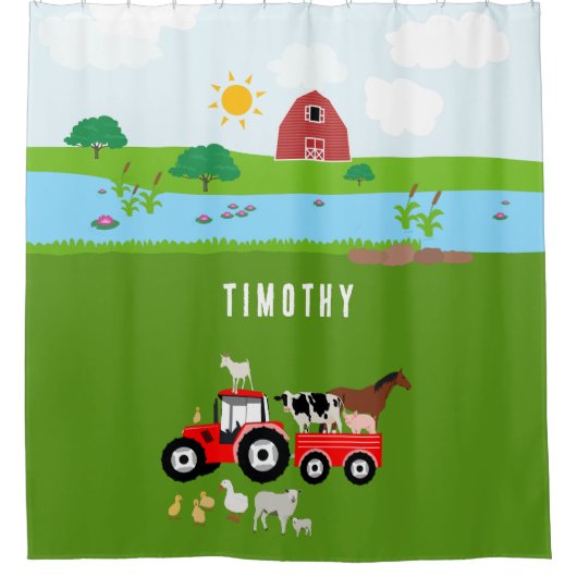 Landbouwhuisdieren en Roodtrekkerbarrière - Aangep Douchegordijn (Voorkant)