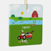 Landbouwhuisdieren en Roodtrekkerbarrière - Aangep Keramisch Ornament (Rechts)