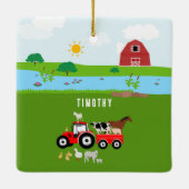 Landbouwhuisdieren en Roodtrekkerbarrière - Aangep Keramisch Ornament (Achterkant)