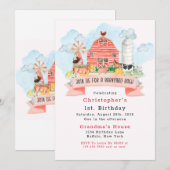 Landbouwhuisdieren in Barnyard Bash 1e verjaardag Kaart (Voorkant / Achterkant)