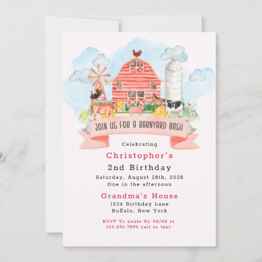 Landbouwhuisdieren in Barnyard Bash 2e verjaardag Kaart (Voorkant)