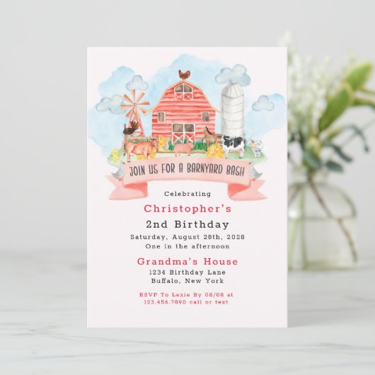 Landbouwhuisdieren in Barnyard Bash 2e verjaardag Kaart (Staand voorkant)