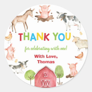 Landbouwhuisdieren in de tuin van Birthday Dank je Ronde Sticker