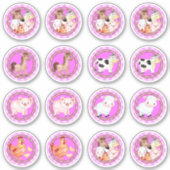 Landbouwhuisdieren in de werf met gingham lichtroz sticker (Voorkant)