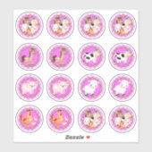 Landbouwhuisdieren in de werf met gingham lichtroz sticker (Vel)