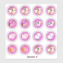 Landbouwhuisdieren in de werf met gingham lichtroz