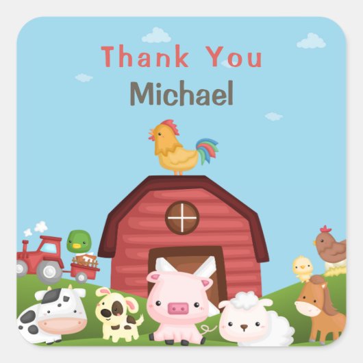 Landbouwhuisdieren op de boerderij van Birthday Da Vierkante Sticker (Voorkant)