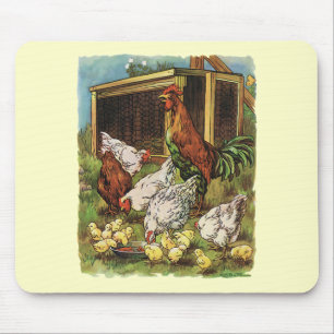 landbouwhuisdieren, rooster, kippen muismat