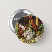  landbouwhuisdieren, rooster, kippen ronde button 5,7 cm (Voorkant /achterkant)