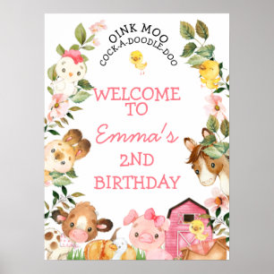 Landbouwhuisdieren Roze Barn Birthday Welkom Poster