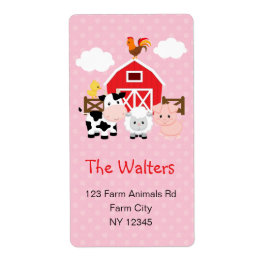 Landbouwhuisdieren (roze) Etiketten met retouradre