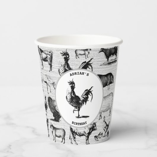  landbouwhuisdieren Rustische kuilen Papieren Bekers (Achterkant)