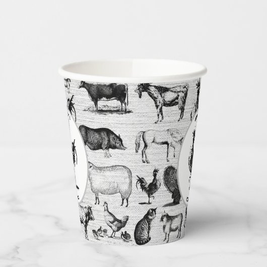  landbouwhuisdieren Rustische kuilen Papieren Bekers (Links)