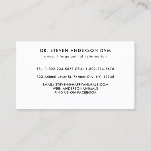 Landbouwhuisdieren Veterinaire Koe Varkens Kipboer Visitekaartje (Achterkant)