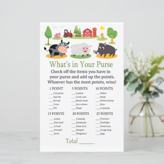 Landbouwhuisdieren Wat zit er in je handtas? (Staand voorkant)