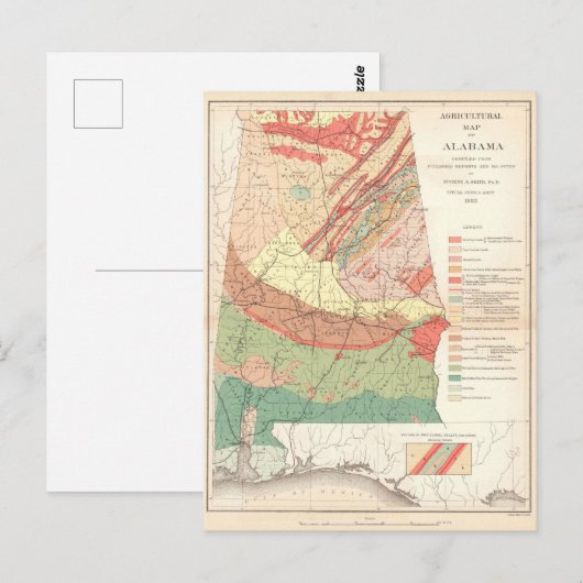  landbouwkaart van Alabama (1882) Briefkaart (Voorkant / Achterkant)