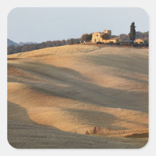 Landbouwveld bij zonsondergang, Val d'Orcia, Tosca Vierkante Sticker