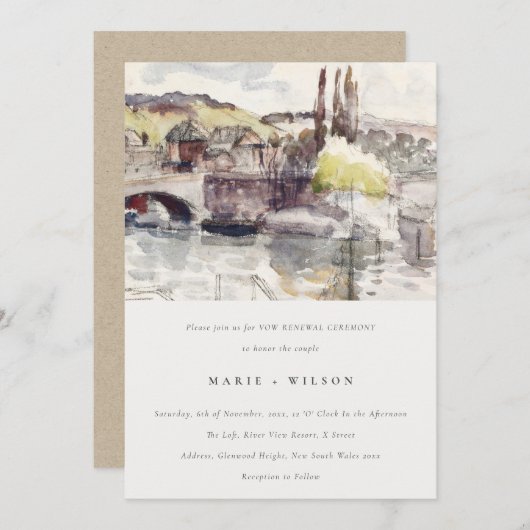 Landbrug Riverside Waterverf Vow Renewal Kaart (Voorkant / Achterkant)