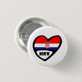 Landcode Kroatië Vlag Hart Pin Badge, HRV Ronde Button 3,2 Cm (Voorkant /achterkant)