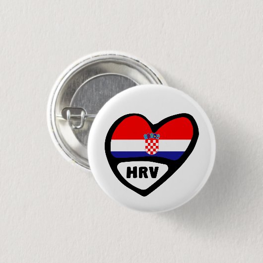 Landcode Kroatië Vlag Hart Pin Badge, HRV Ronde Button 3,2 Cm (Voorkant /achterkant)