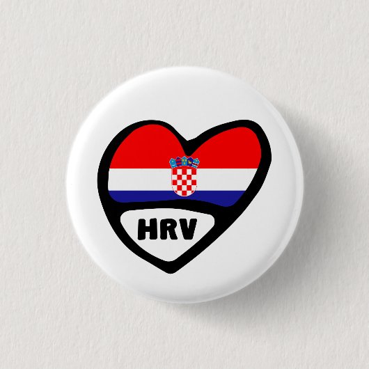 Landcode Kroatië Vlag Hart Pin Badge, HRV Ronde Button 3,2 Cm (Voorkant)