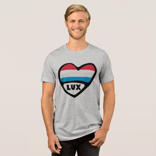 Landcode Luxemburg Vlag Hart LUX Tri-Blend Shirt (Voorkant volledig)