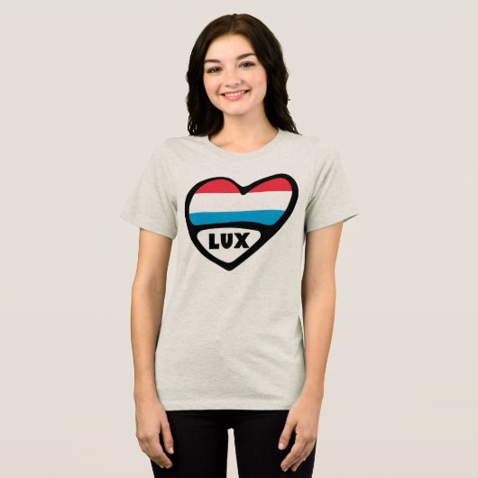 Landcode Luxemburg Vlag Hart LUX Tri-Blend Shirt (Voorkant volledig)