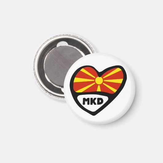 Landcode Macedonië Flag Heart MKD Magneet (Voorkant / Achterkant)