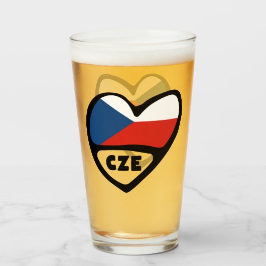 Landcode Tsjechië Vlag Hart, CZE Glas (Voorkant gevuld)
