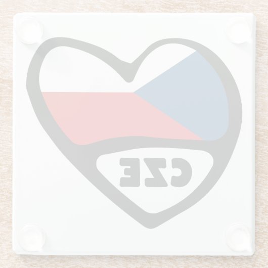 Landcode Tsjechië Vlag Hart, CZE Glazen Onderzetter (Achterkant)