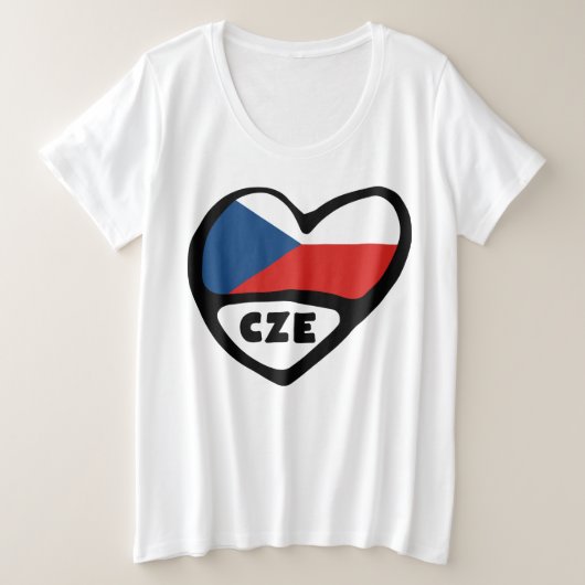 Landcode Tsjechië Vlag Hart, CZE Grote Maat T-shirt (Design voorkant)