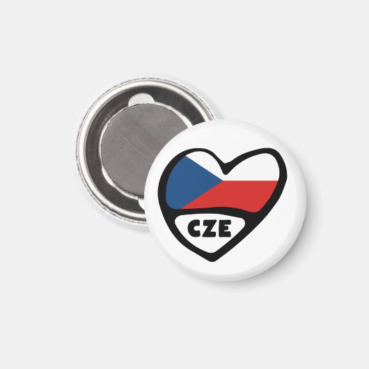 Landcode Tsjechië Vlag Hart, CZE Magneet (Voorkant / Achterkant)