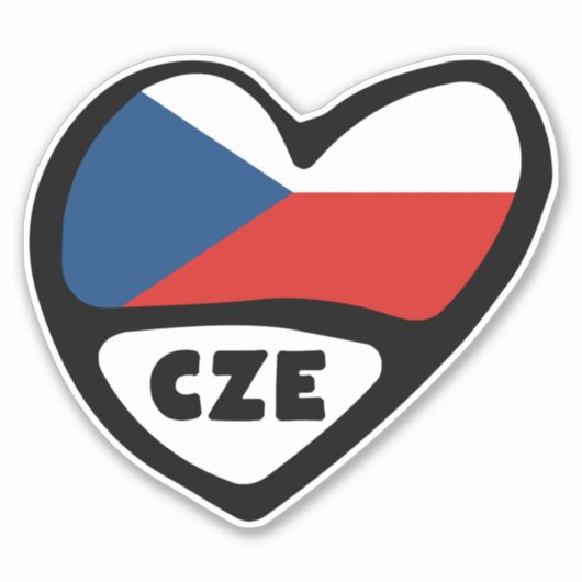 Landcode Tsjechië Vlag Hart, CZE Sticker (Voorkant)