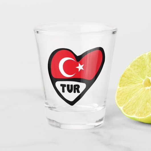 Landcode Turkije Vlaggenkop TUR Shot Glas (Voorkant)