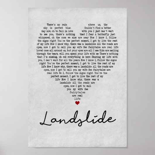 Landdia Gray Heart Song Lyric Wall Art Afdrukken Poster (Voorkant)