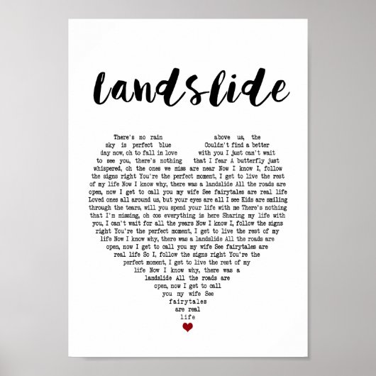 Landdia White Heart Song Lyric Wall Art Afdrukken Poster (Voorkant)