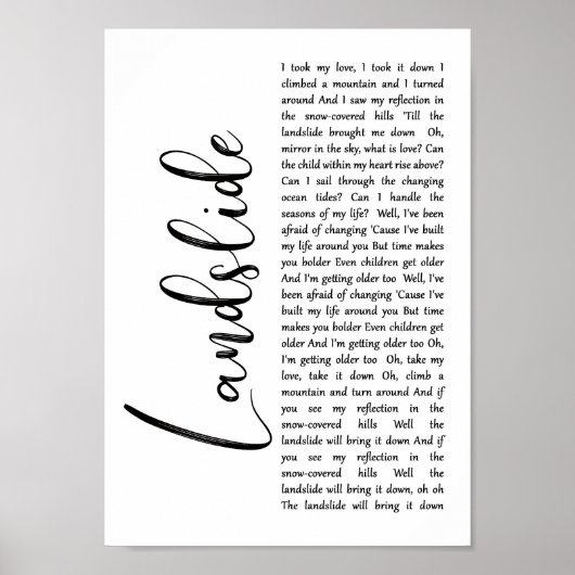 Landdia White Script Song Lyric Wall Art Print (Voorkant)