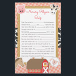 Landdieren Baby shower Nursery Rhyme Game Flyer<br><div class="desc">In dit ontwerp van het baby shower-spel staan schattige landbouwhuisdieren op een rode gingham/ingecheckte achtergrond en een achtergrond voor het afdrukken van koeien. Het collectie van de coördinatie van producten is te vinden in onze winkel, zazzle.com/doodlelulu*. Neem contact met ons op als je dit ontwerp op een specifiek product wilt...</div>