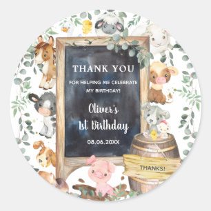 Landdieren Barnyard 1st Birthday Baby shower  Ronde Sticker