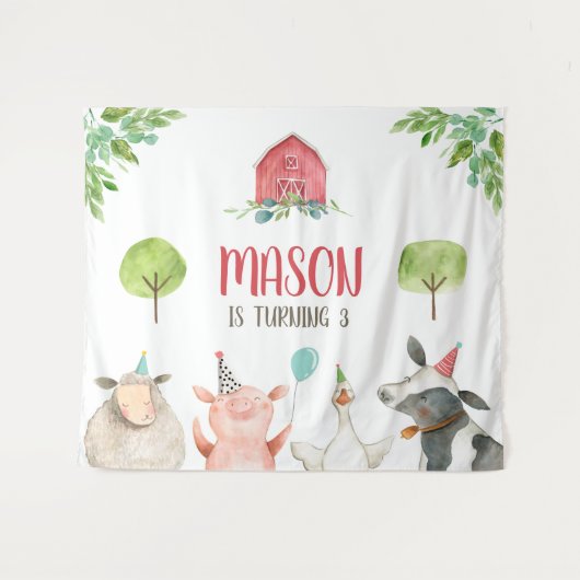 Landdieren Barnyard Banner Boy Red Birthday Wandkleed (Voorkant (horizontaal))