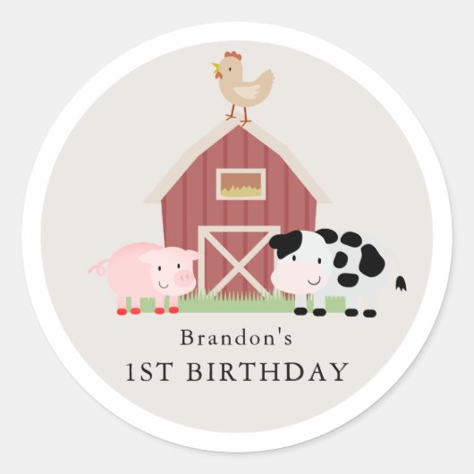 Landdieren Barnyard Beige Birthday Ronde Sticker (Voorkant)