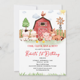 Landdieren Barnyard Birthday Invitation Kaart