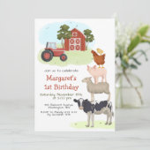 Landdieren Barnyard Birthday Invitation Kaart (Staand voorkant)
