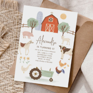 Landdieren Barnyard Birthday Invitation Kaart
