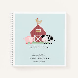 Landdieren Barnyard Blue Baby shower Guest Book Notitieboek