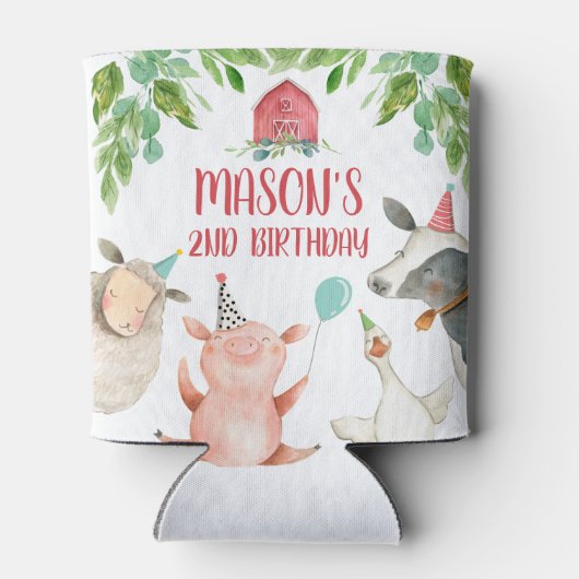 Landdieren Barnyard Boy Farmhouse Red Koe Pig Blikjeskoeler (Achterkant)