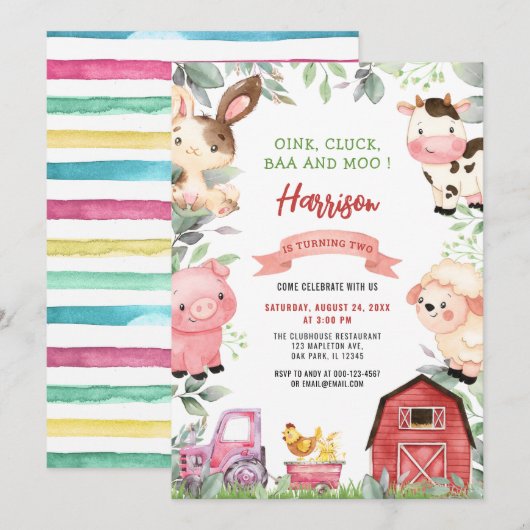 Landdieren Barnyard Oink Baa Moo Birthday Kaart (Voorkant / Achterkant)