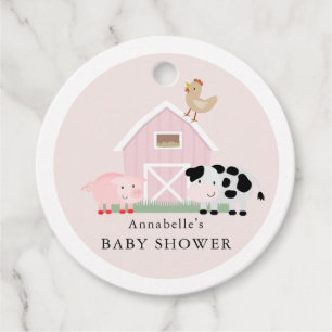 Landdieren Barnyard Pink Baby shower Dank u wel Bedankjes Labels